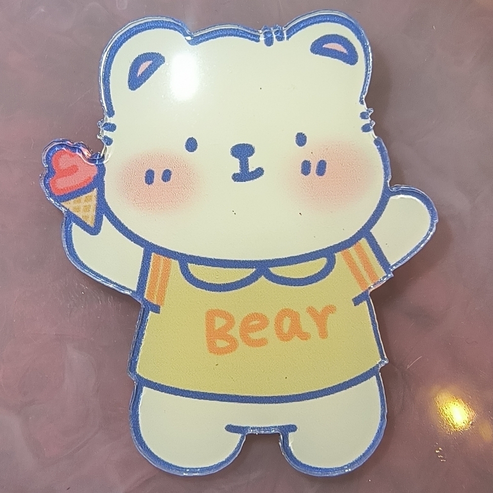 Women’s Jewelry Cute Bear holding Ice Cream Enamel Pin Bear Wearing ‘Bear’ Shirt